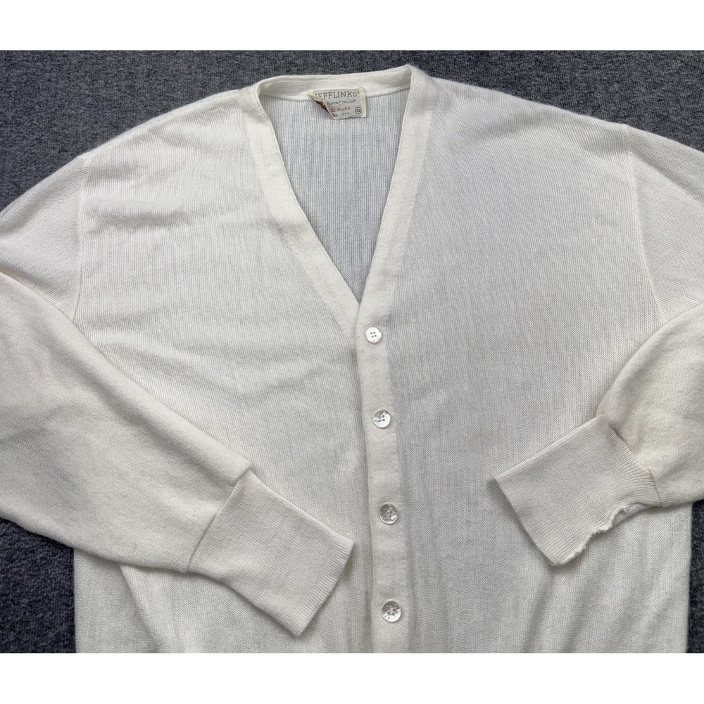 Lord Jeff Cardigan Sweater Mens Sz XL Long Sleeve White USA Grandpacore Vtg
